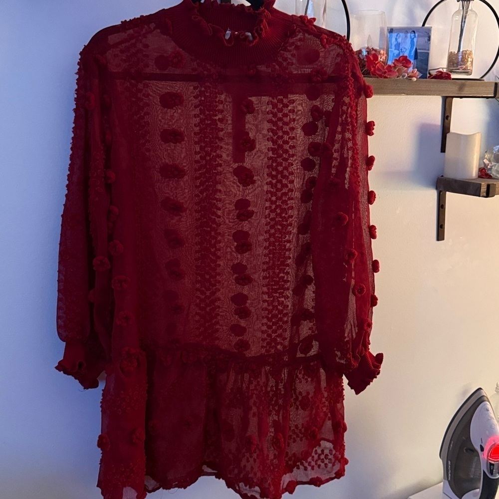 Entro Vibrant Red Textured Top - Picture 2 of 6